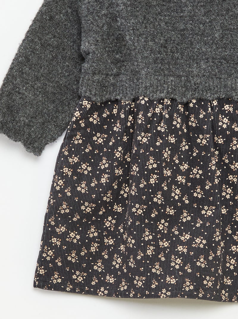 Abito bimateriale 2 in 1 in velluto tricot Grigio - Kiabi