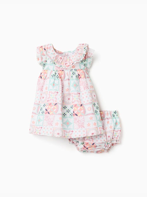 Abito + bloomers in cotone con motivo piastrelle - Kiabi