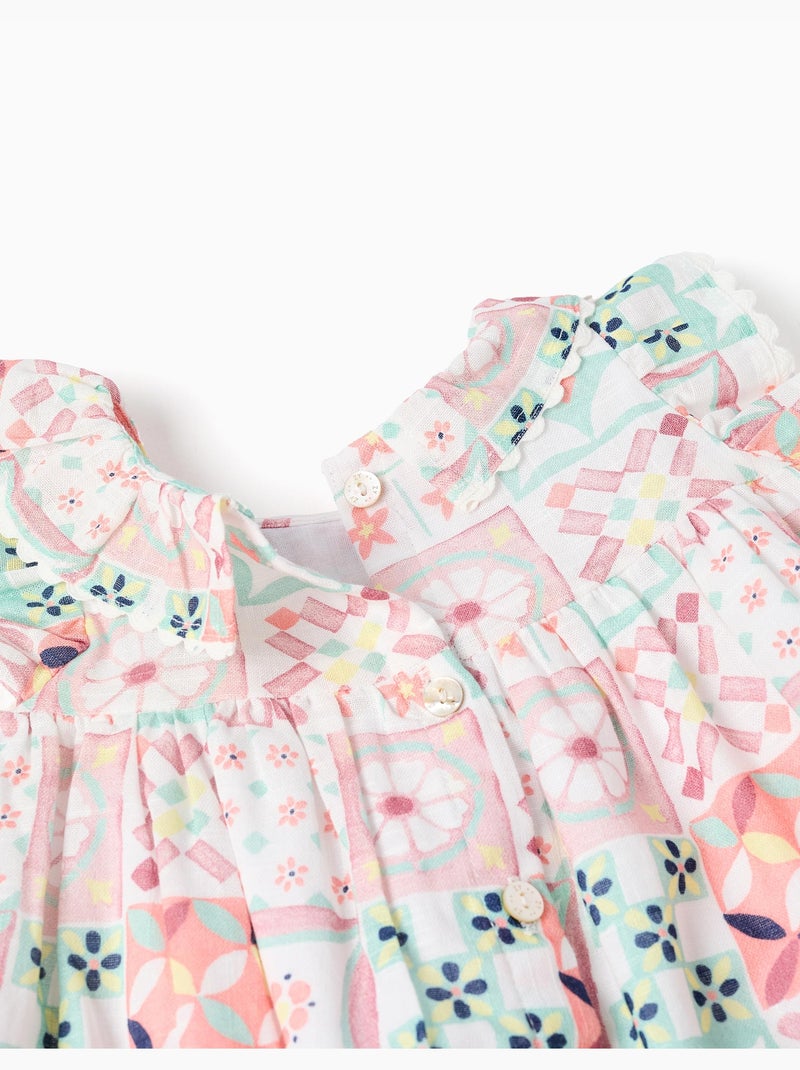 Abito + bloomers in cotone con motivo piastrelle Bianco - Kiabi