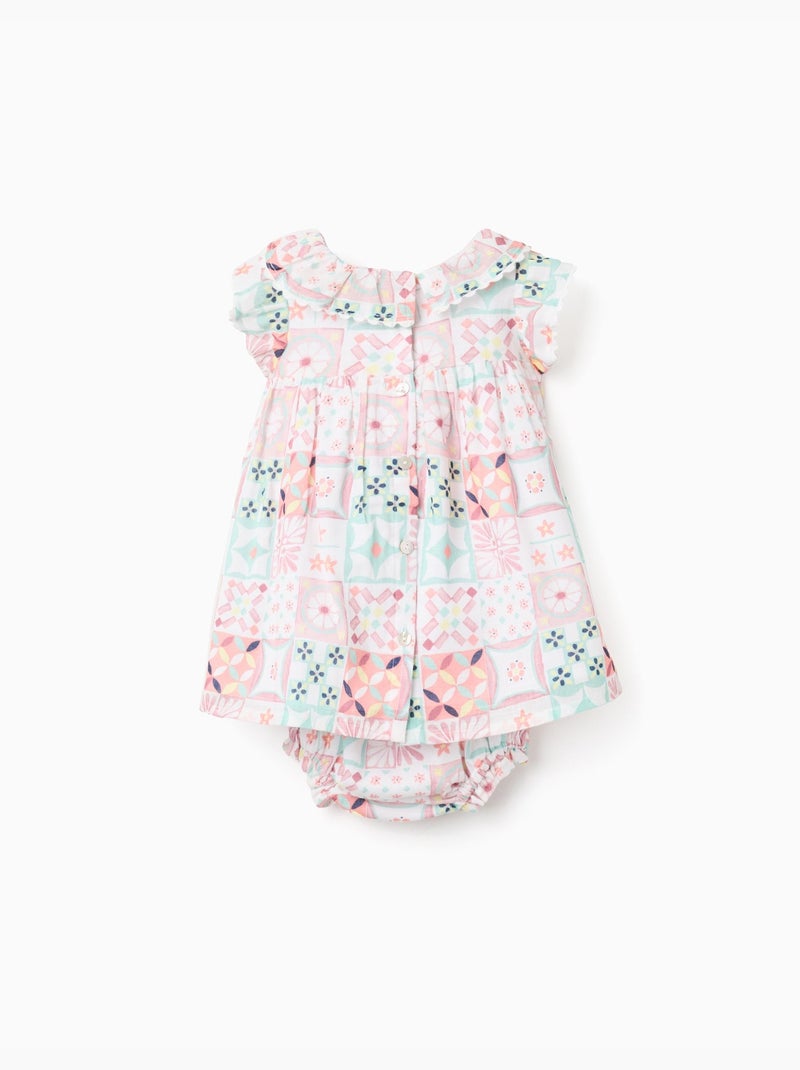 Abito + bloomers in cotone con motivo piastrelle Bianco - Kiabi