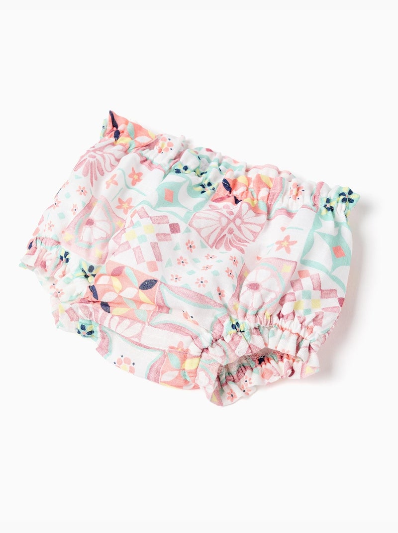 Abito + bloomers in cotone con motivo piastrelle Bianco - Kiabi