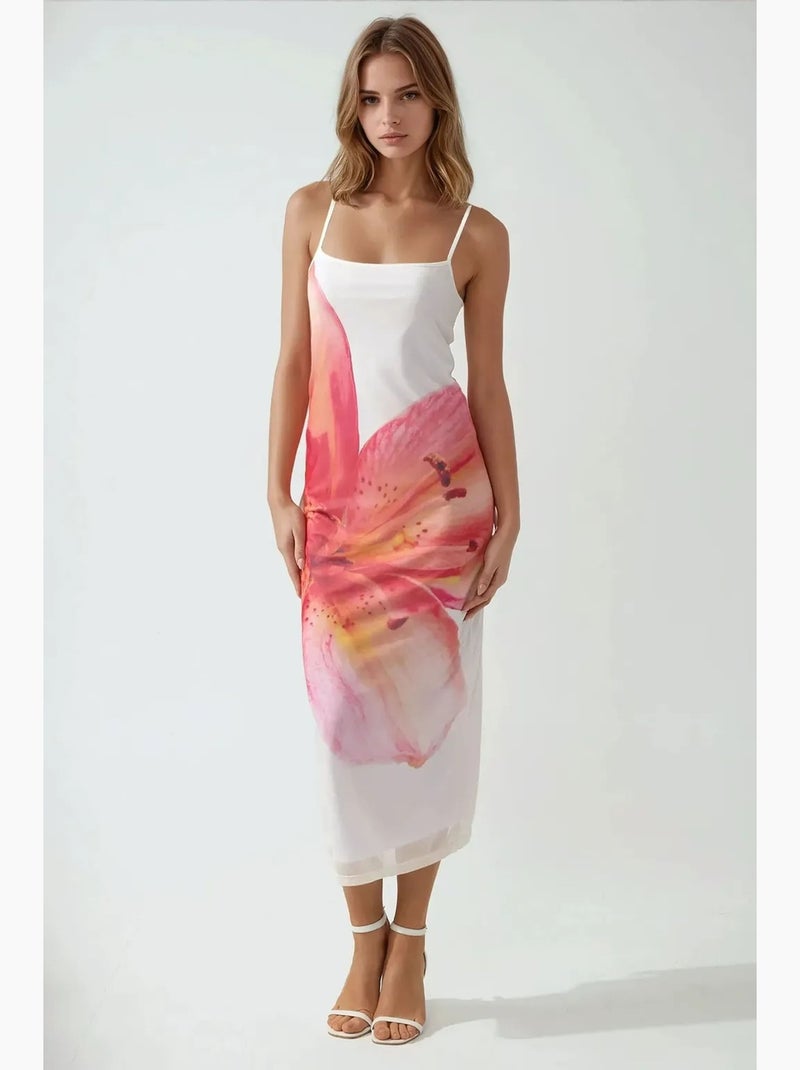 Abito bodycon con scollo quadrato e stampa floreale hiccup Bianco Rosa - Kiabi