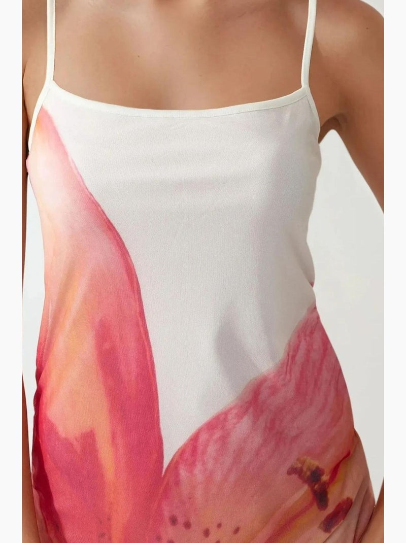 Abito bodycon con scollo quadrato e stampa floreale hiccup Bianco Rosa - Kiabi