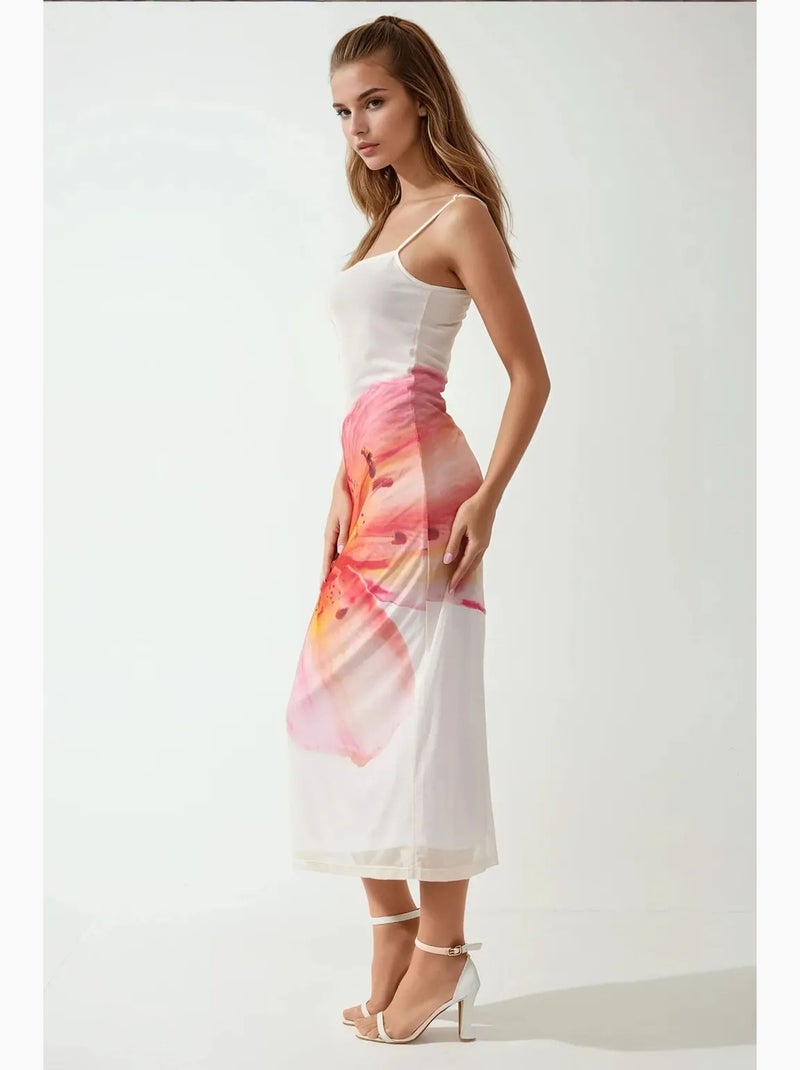 Abito bodycon con scollo quadrato e stampa floreale hiccup Bianco Rosa - Kiabi