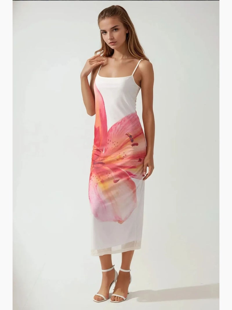 Abito bodycon con scollo quadrato e stampa floreale hiccup Bianco Rosa - Kiabi
