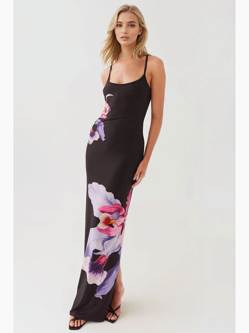 Abito bodycon floreale con scollo quadrato hiccup Nero - Kiabi