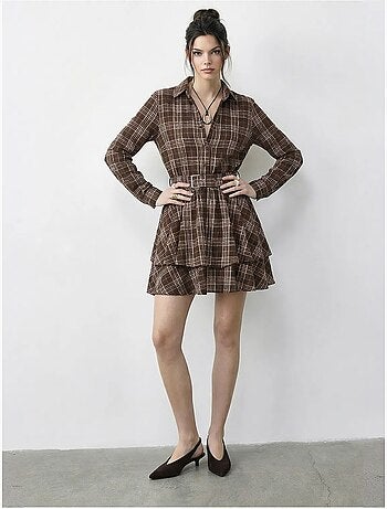Abito camicia a quadri con cintura lucci