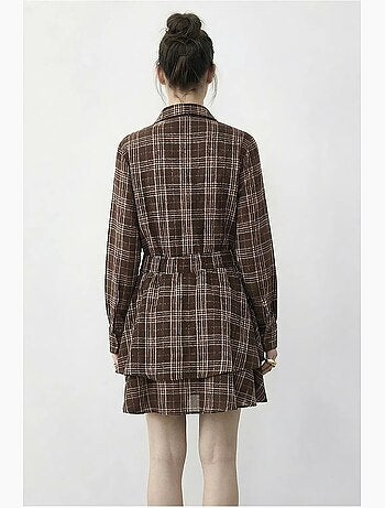 Abito camicia a quadri con cintura lucci