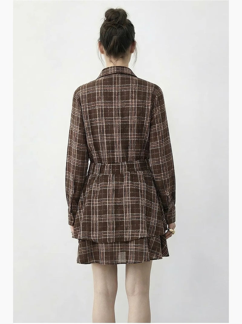 Abito camicia a quadri con cintura lucci Marrone cioccolato - Kiabi