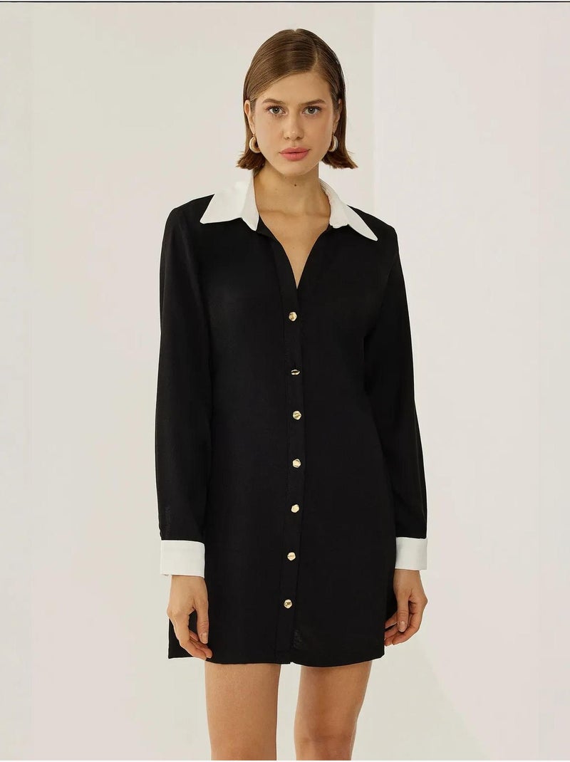 Abito camicia abbottonato Nero - Kiabi