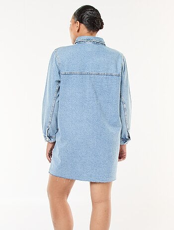 Abito camicia corto in denim con finitura a taglio vivo