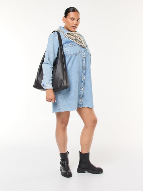 Abito camicia corto in denim con finitura a taglio vivo - Kiabi