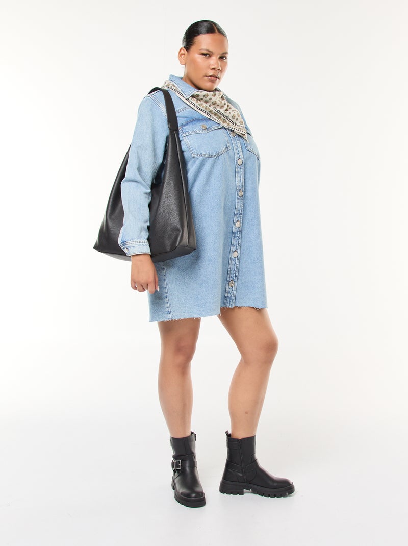 Abito camicia corto in denim con finitura a taglio vivo Blu - Kiabi