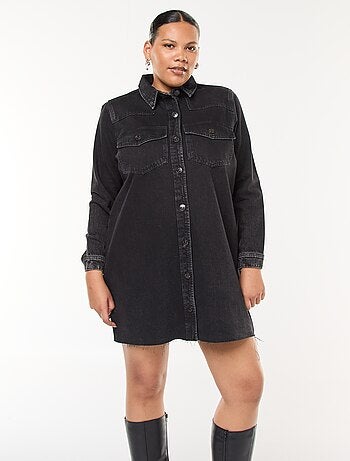 Abito camicia corto in denim con finitura a taglio vivo