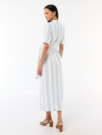 Abito camicia lungo a maniche corte in cotone e lino