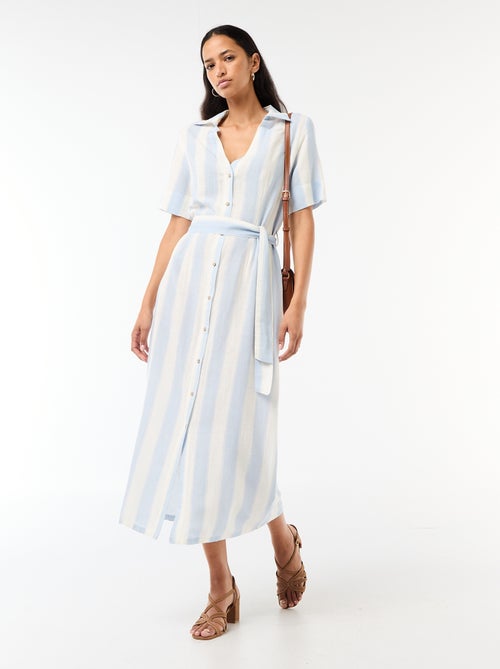 Abito camicia lungo a maniche corte in cotone e lino - Kiabi