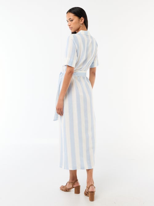 Abito camicia lungo a maniche corte in cotone e lino - Kiabi