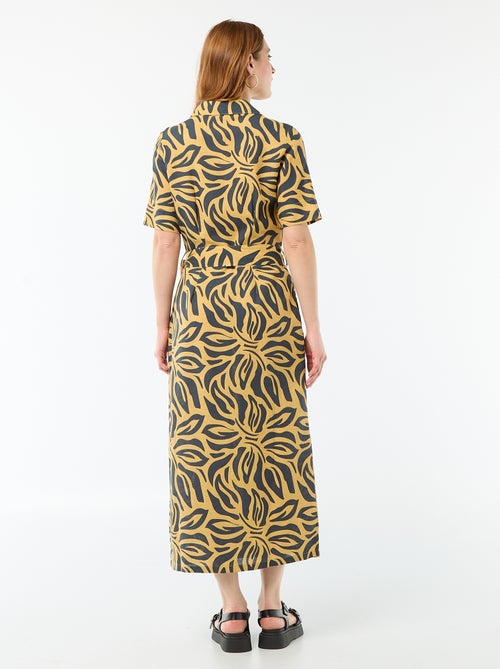 Abito camicia lungo a maniche corte in cotone e lino - Kiabi