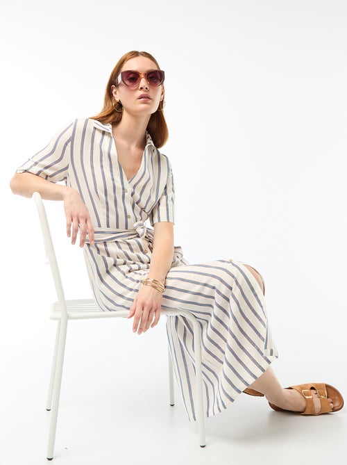 Abito camicia lungo a maniche corte in cotone e lino - Kiabi