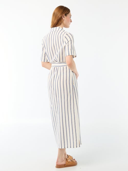 Abito camicia lungo a maniche corte in cotone e lino - Kiabi