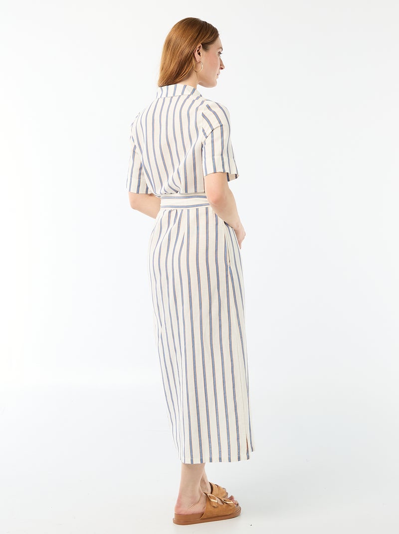 Abito camicia lungo a maniche corte in cotone e lino Marrone - Kiabi
