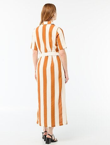 Abito camicia lungo a maniche corte in cotone e lino