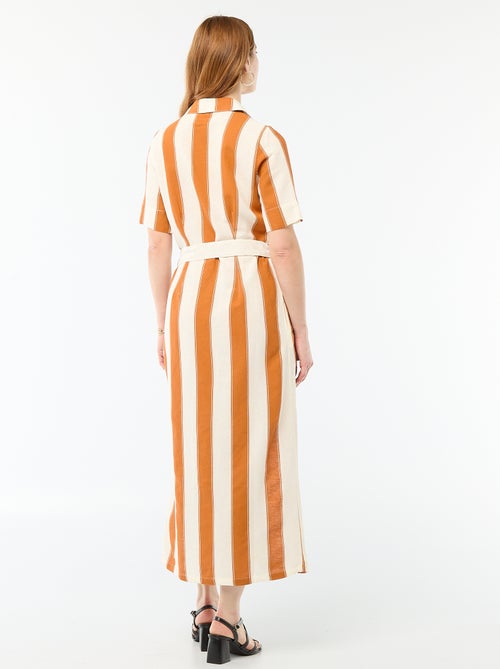 Abito camicia lungo a maniche corte in cotone e lino - Kiabi