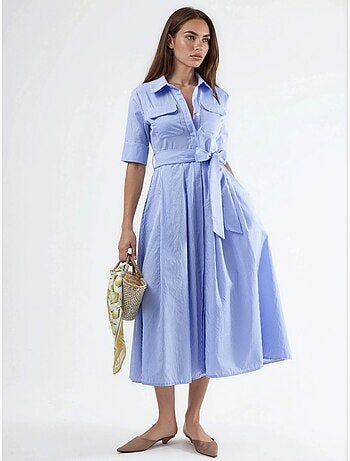 Abito camicia midi a righe con cintura busem