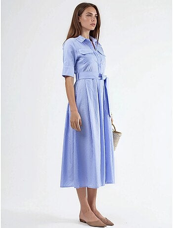 Abito camicia midi a righe con cintura busem