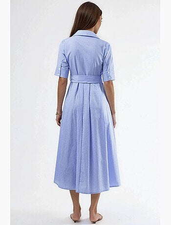 Abito camicia midi a righe con cintura busem