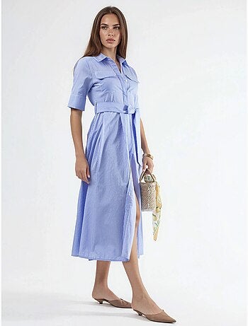 Abito camicia midi a righe con cintura busem