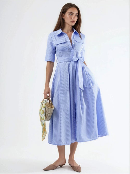 Abito camicia midi a righe con cintura busem - Kiabi Abito camicia midi a righe con cintura busem - Kiabi