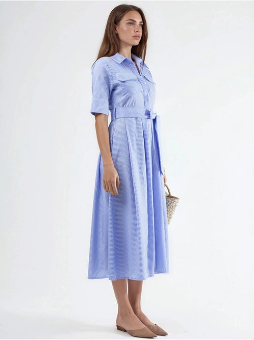 Abito camicia midi a righe con cintura busem - Kiabi Abito camicia midi a righe con cintura busem - Kiabi