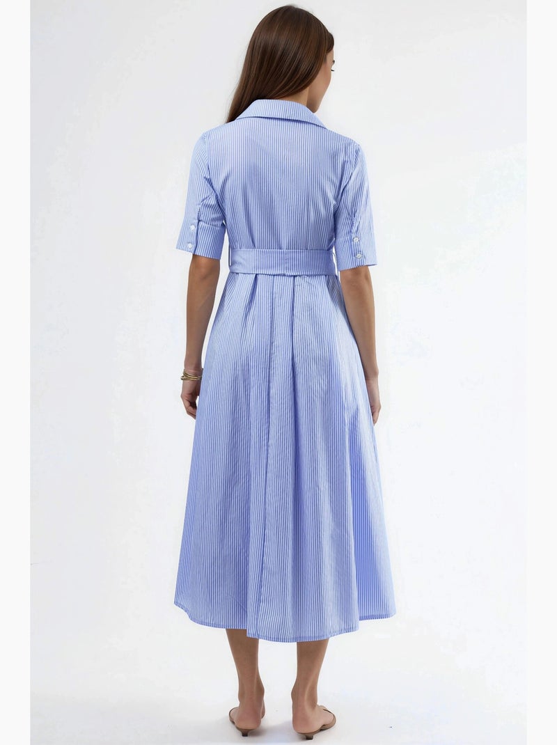 Abito camicia midi a righe con cintura busem Blu cielo - Kiabi