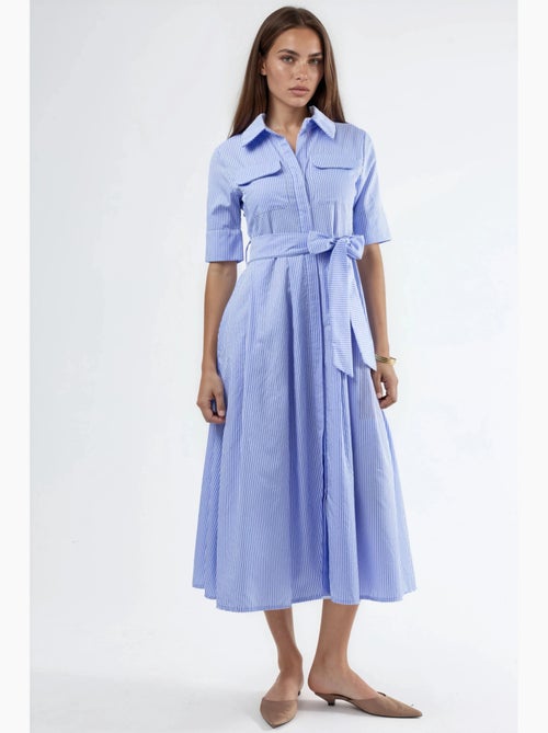 Abito camicia midi a righe con cintura busem - Kiabi Abito camicia midi a righe con cintura busem - Kiabi