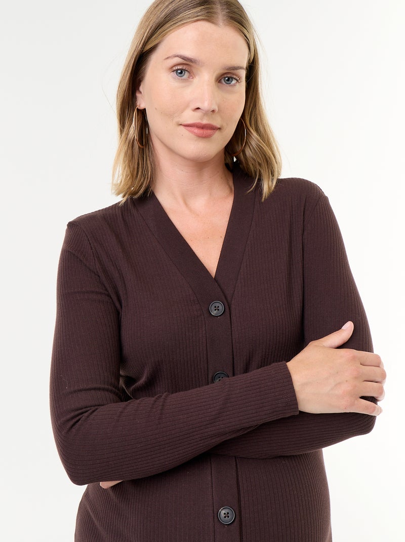 Abito cardigan abbottonato a costine Marrone - Kiabi