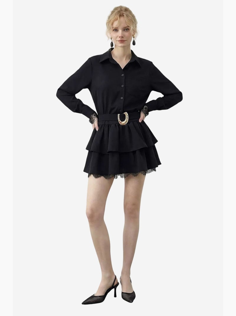 Abito chemisier con bordi in pizzo lucci Nero - Kiabi