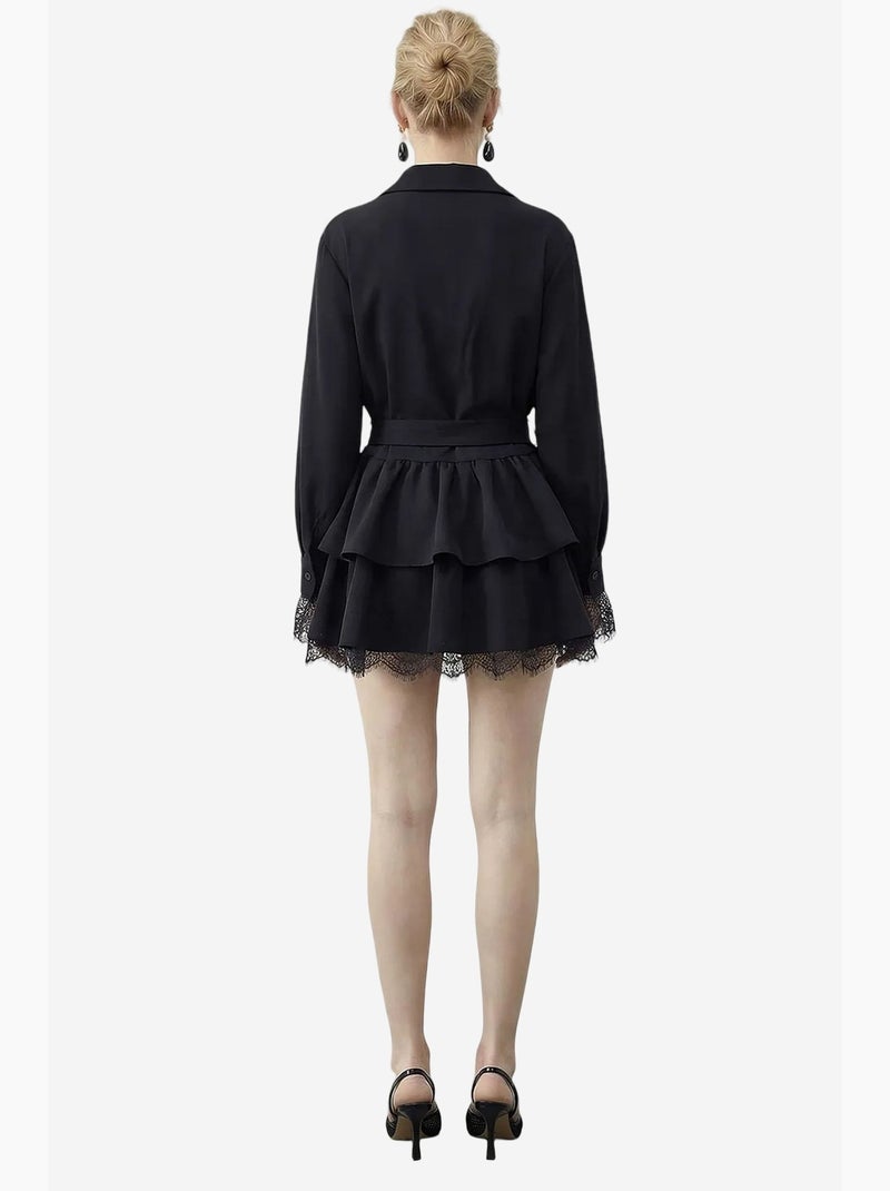 Abito chemisier con bordi in pizzo lucci Nero - Kiabi
