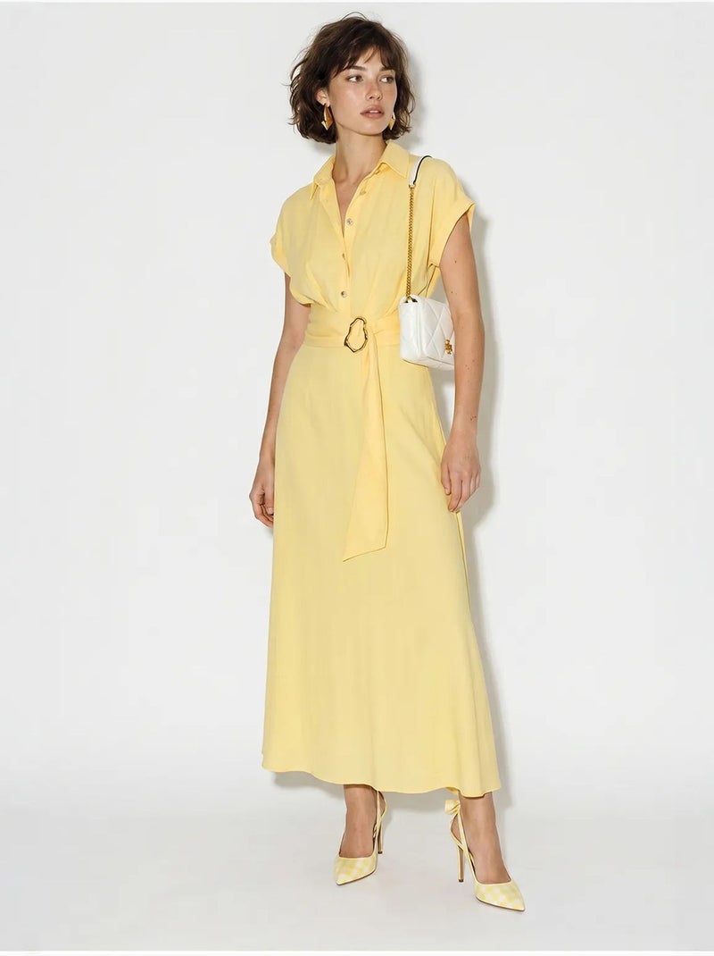 Abito chemisier in popeline con cintura lucci Giallo limone - Kiabi