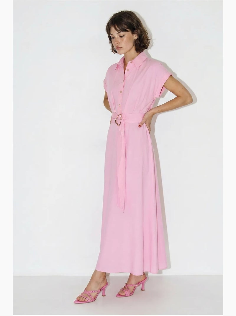 Abito chemisier in popeline con cintura lucci Rosa - Kiabi