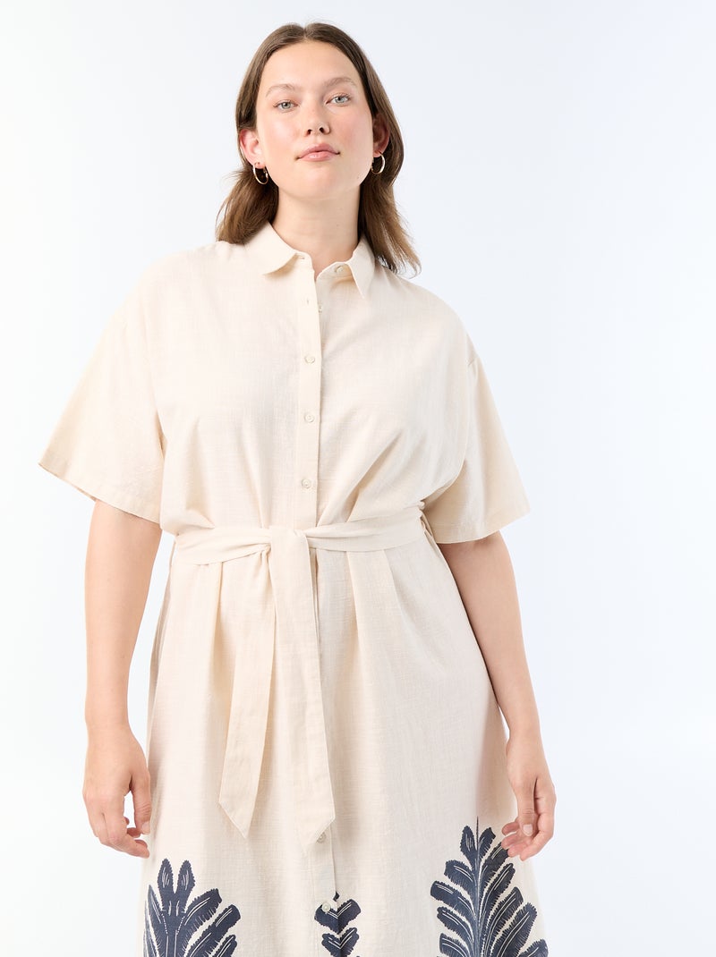 Abito chemisier lungo a maniche corte Beige - Kiabi