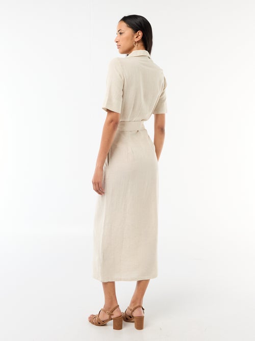 Abito chemisier lungo a maniche corte in cotone e lino - Kiabi