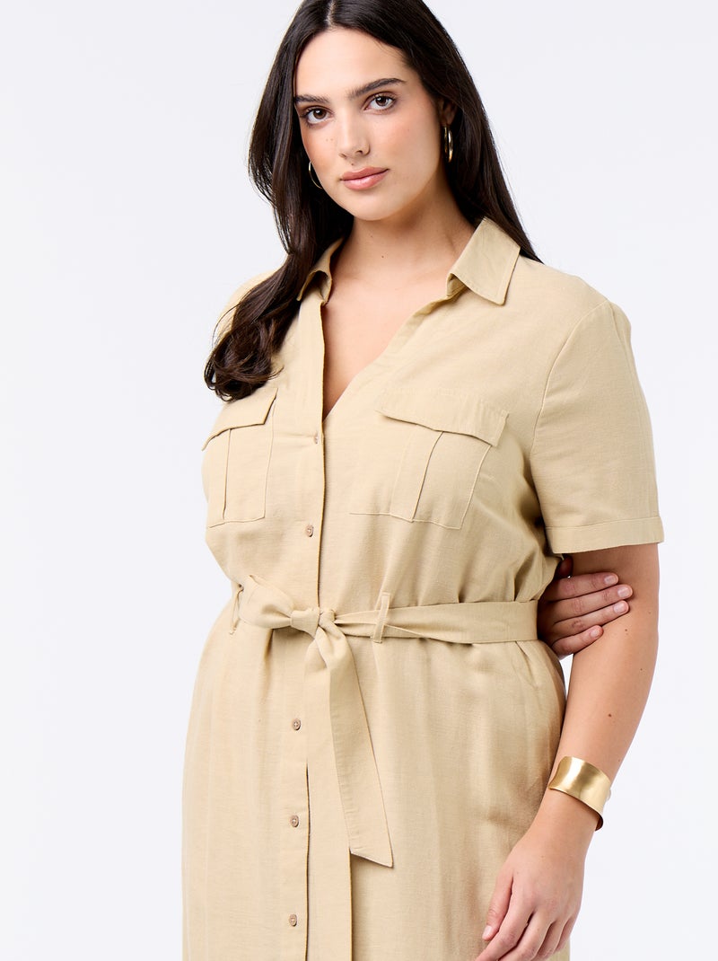 Abito chemisier lungo con cintura da annodare Beige - Kiabi