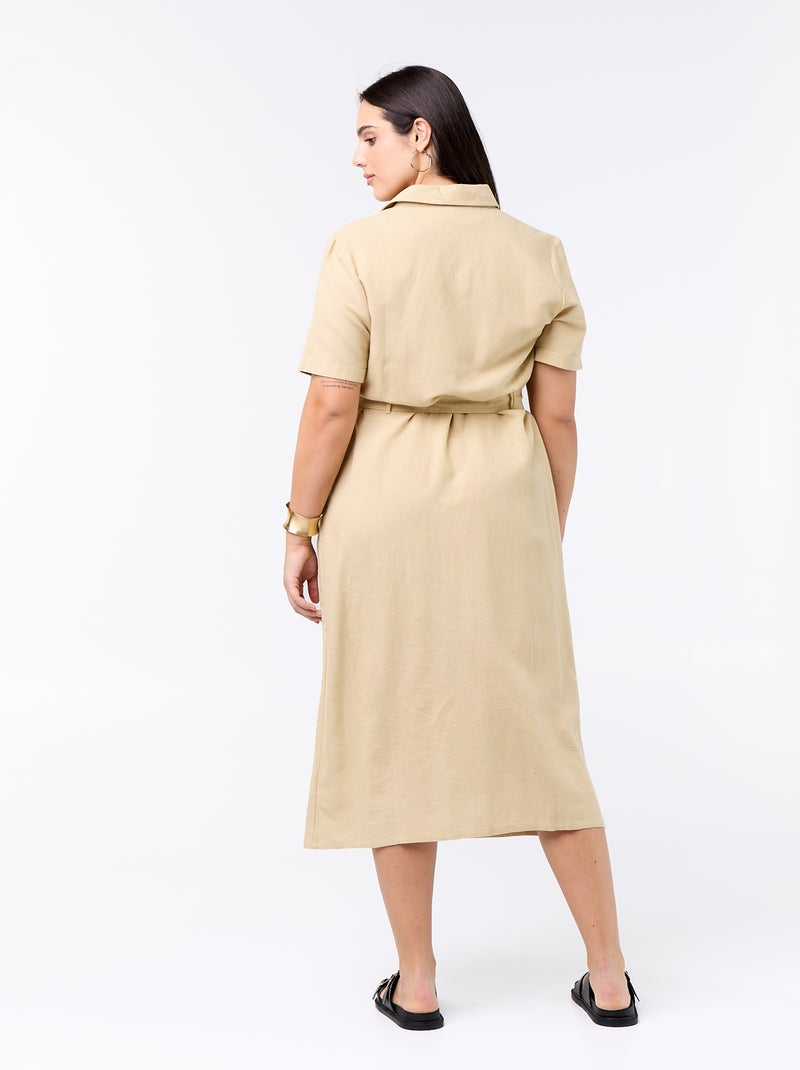 Abito chemisier lungo con cintura da annodare Beige - Kiabi