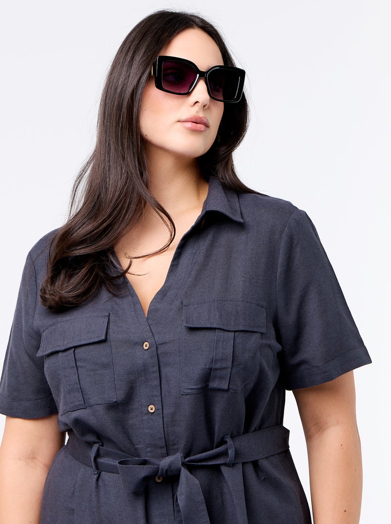 Abito chemisier lungo con cintura da annodare Blu - Kiabi