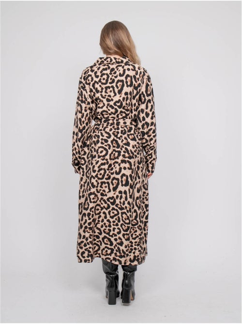Abito chemisier lungo leopardato con cintura da annodare ivoriaz - Kiabi