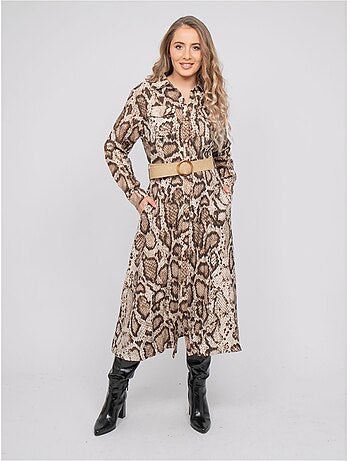 Abito chemisier lungo stampa pitone con fili dorati ipova