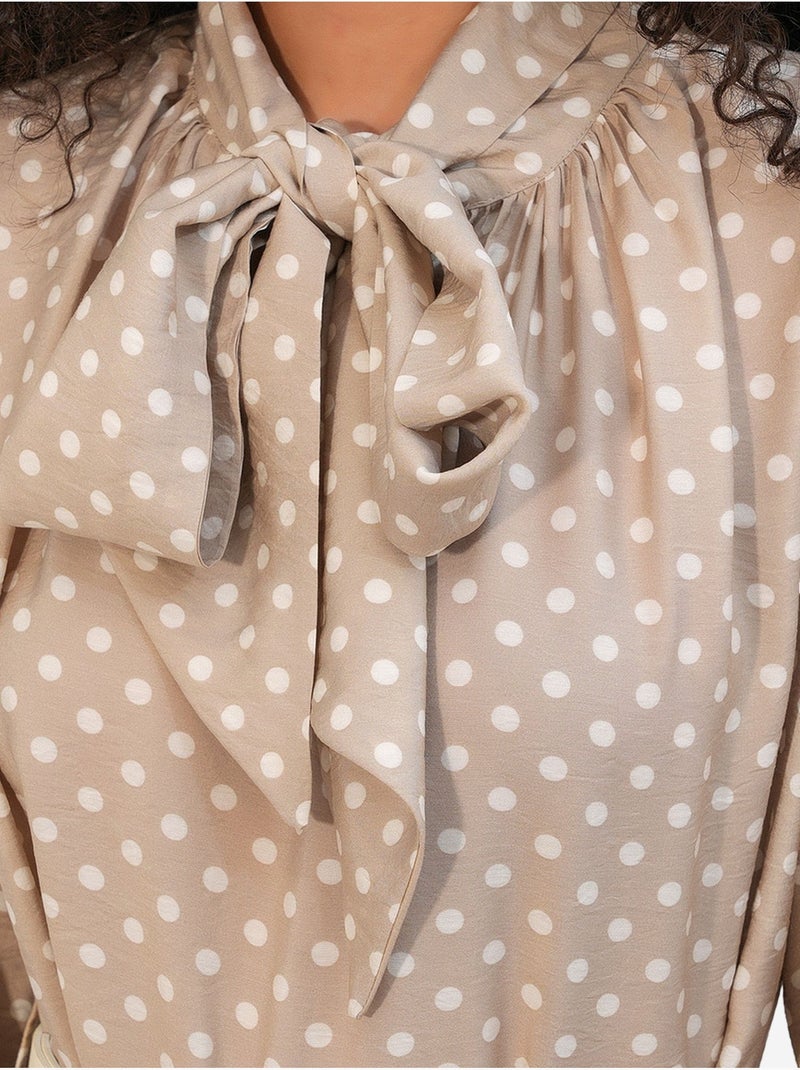Abito chemisier maxi a pois bdart Beige argilla - Kiabi
