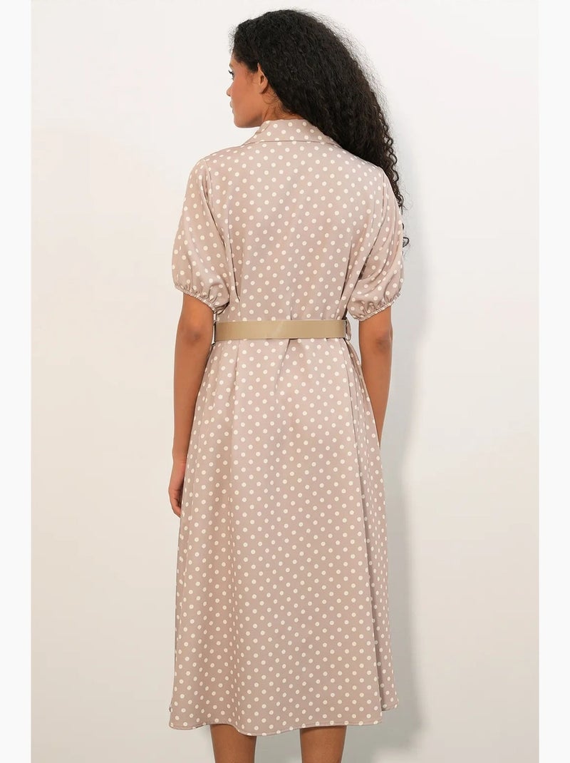 Abito chemisier midi a pois con cintura bdart Beige argilla - Kiabi
