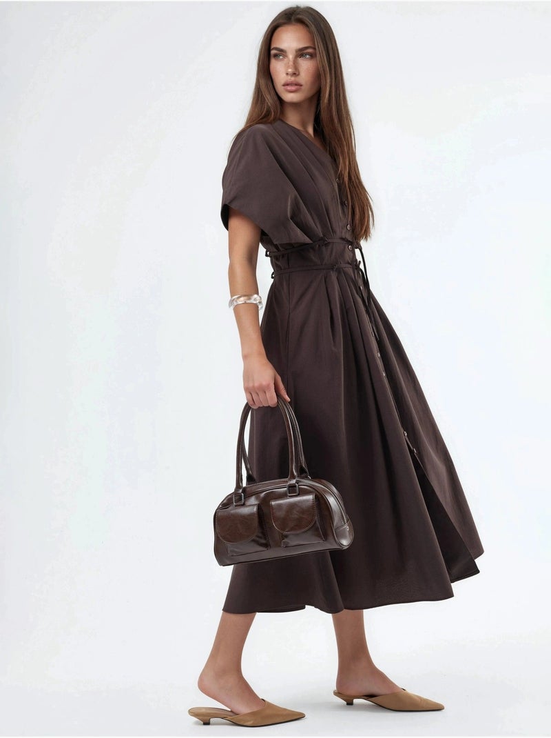 Abito chemisier midi casual con scollo a v busem Marrone scuro - Kiabi